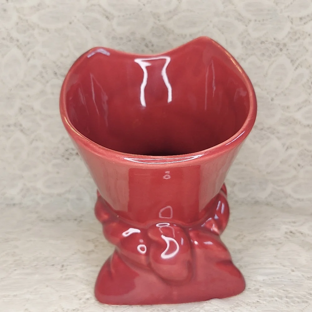 Art Deco Cornucopia Vase Vintage Burgundy Color Decor - Picture 3 of 7